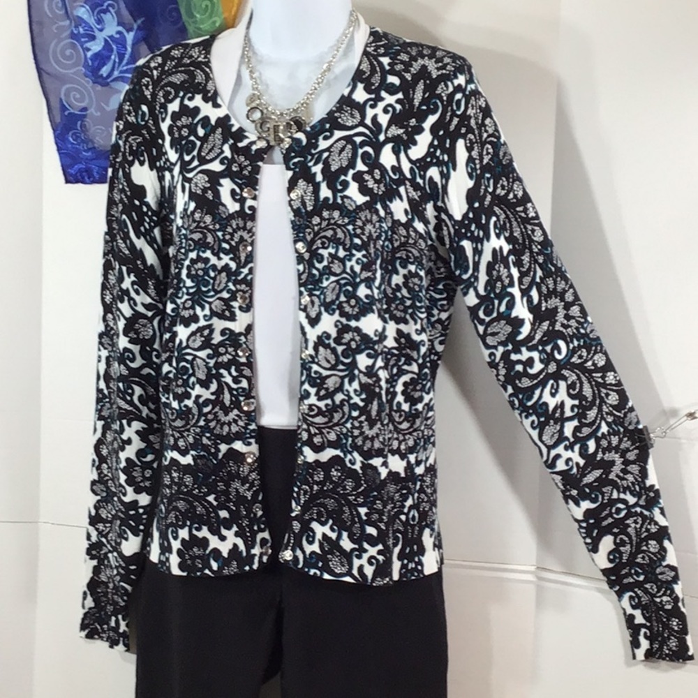 WHBM b/w floral lace cardigan L